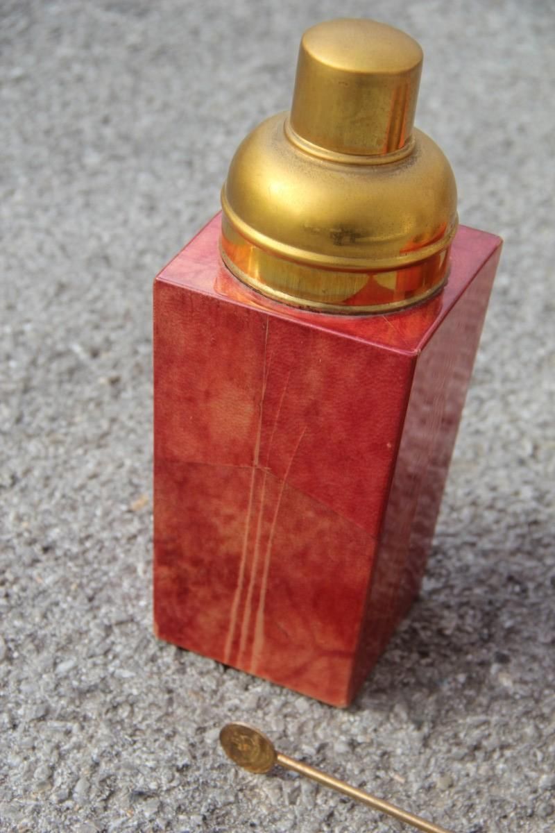 720.0 Set Aldo Tura Box Pitcher Red Color Brass And Goatskin Mid Century Modern 1950s photo