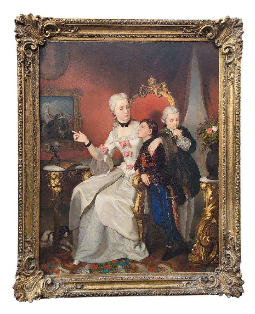 C Hermelein, Portrait Of Princess Elisabeth Of Prussia And Her Sons, 19th Century