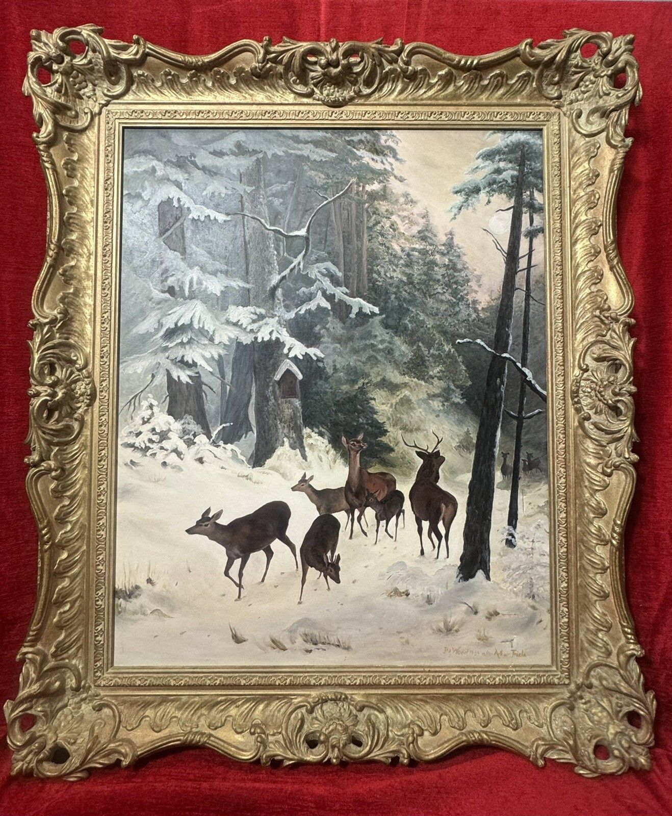 Mid 20th Century 'The Spooking Of The Doe' Winter Scene By Artist J M Wood photo furniture