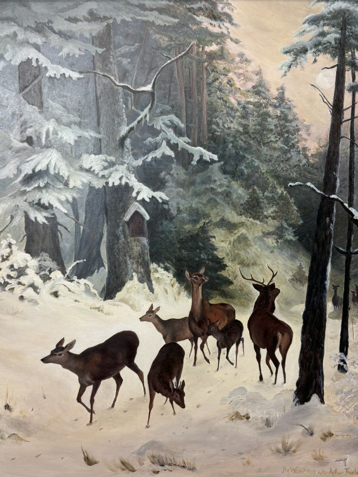 Mid 20th Century 'The Spooking Of The Doe' Winter Scene By Artist J M Wood photo vinterior