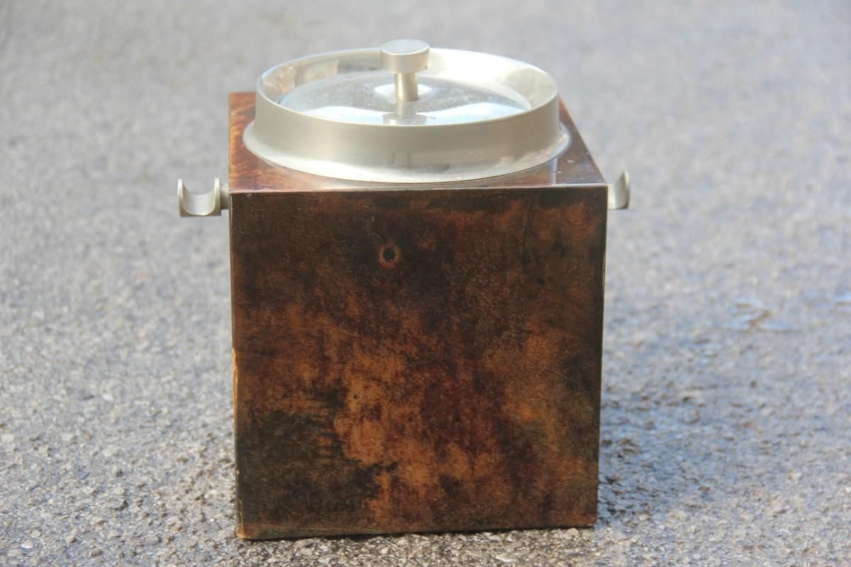 Aldo Tura Box Ice Goatsking Brown Italian Mid Century Modern Design 1950s Cube photo furniture
