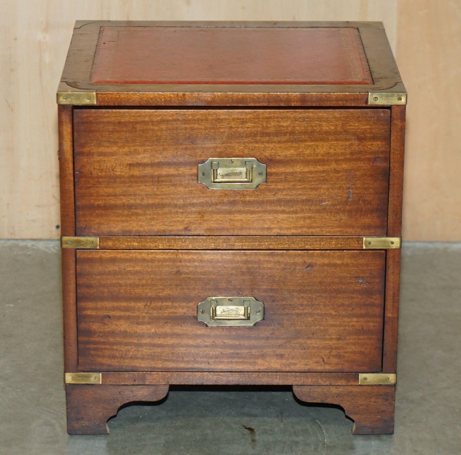 Pair Of Harrods Kennedy Military Campaign Side End Table Drawers Oxblood Leather photo Furniture