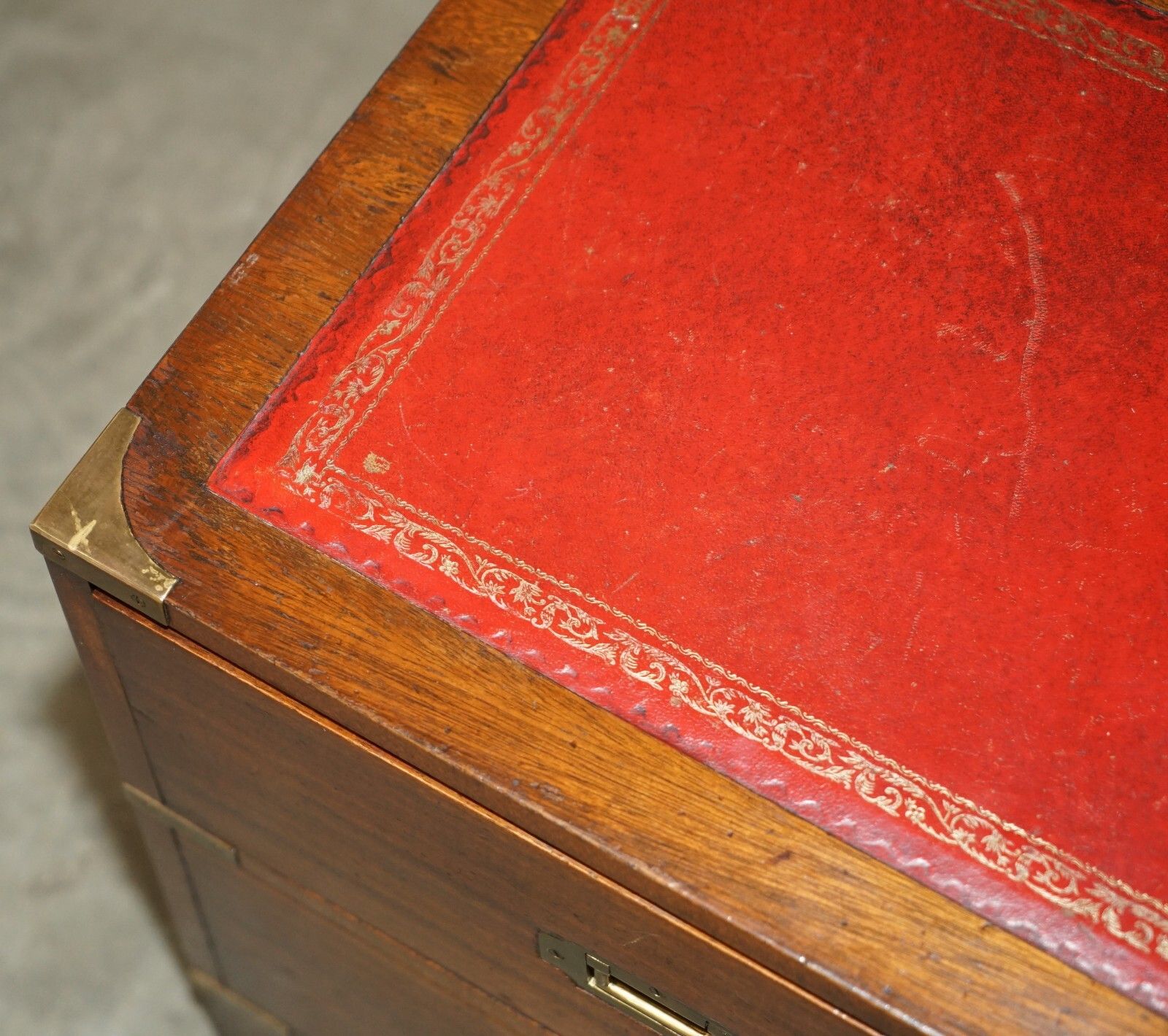 Pair Of Harrods Kennedy Military Campaign Side End Table Drawers Oxblood Leather photo vinterior