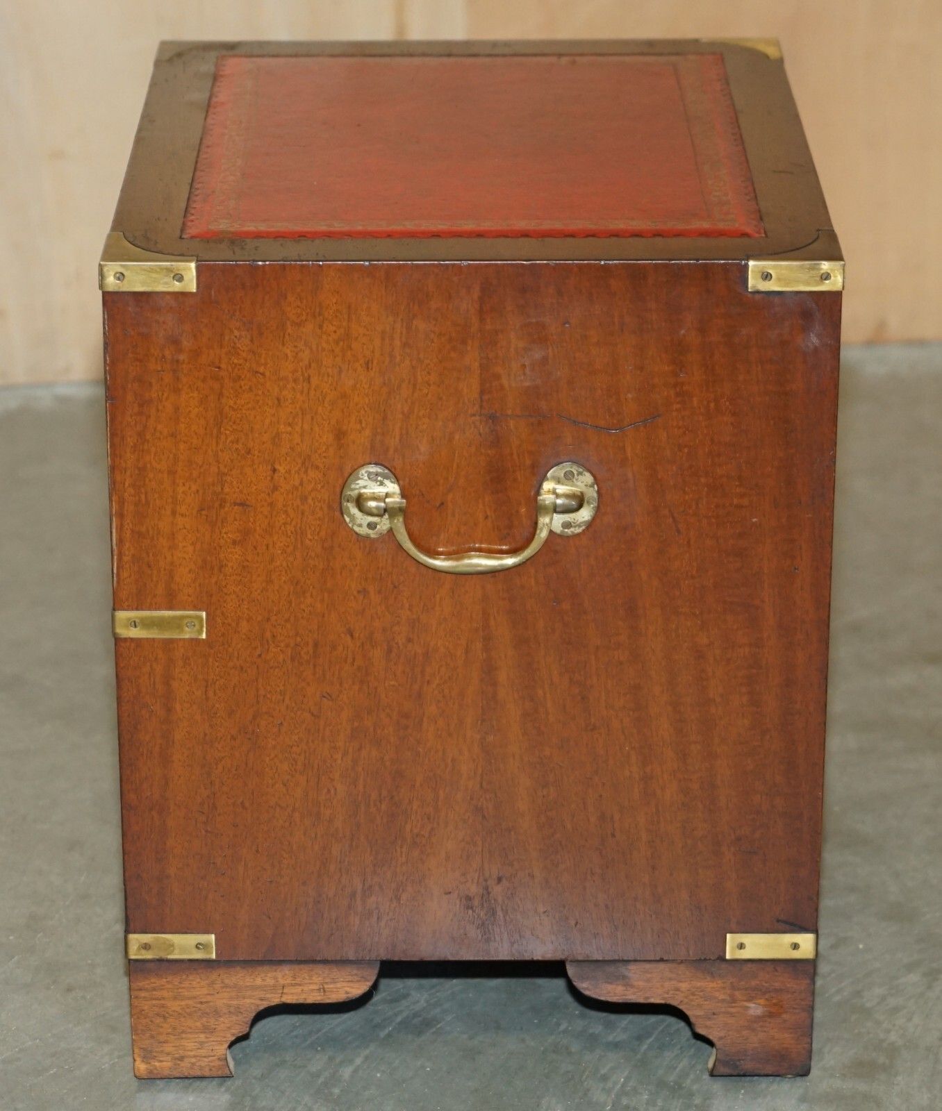 Furniture Pair Of Harrods Kennedy Military Campaign Side End Table Drawers Oxblood Leather photo