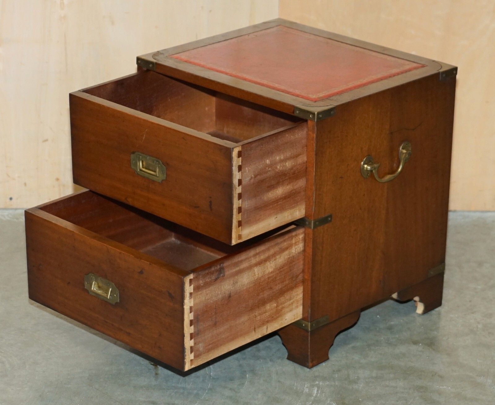 1500.0 Pair Of Harrods Kennedy Military Campaign Side End Table Drawers Oxblood Leather photo