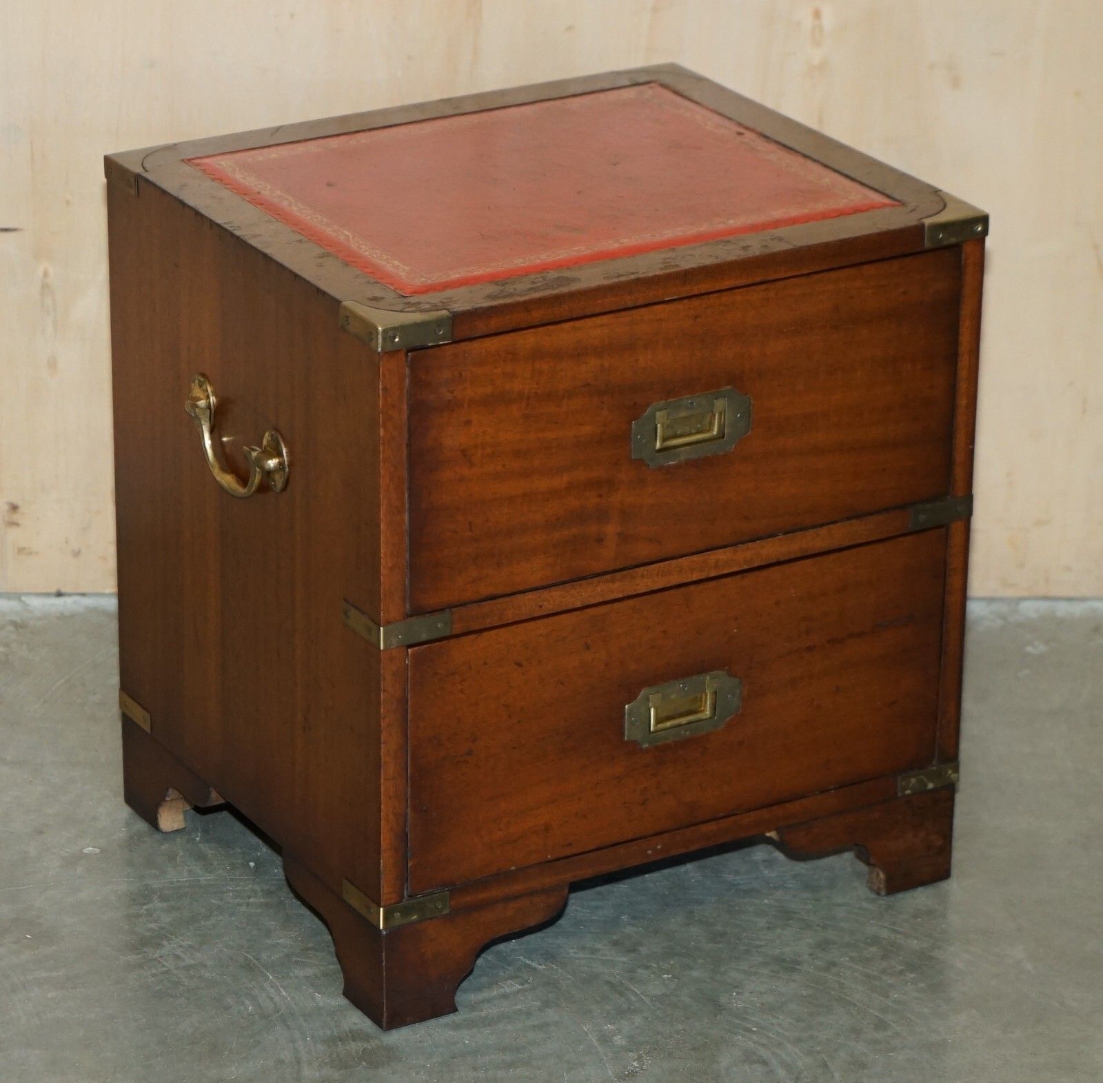 photo buy Pair Of Harrods Kennedy Military Campaign Side End Table Drawers Oxblood Leather