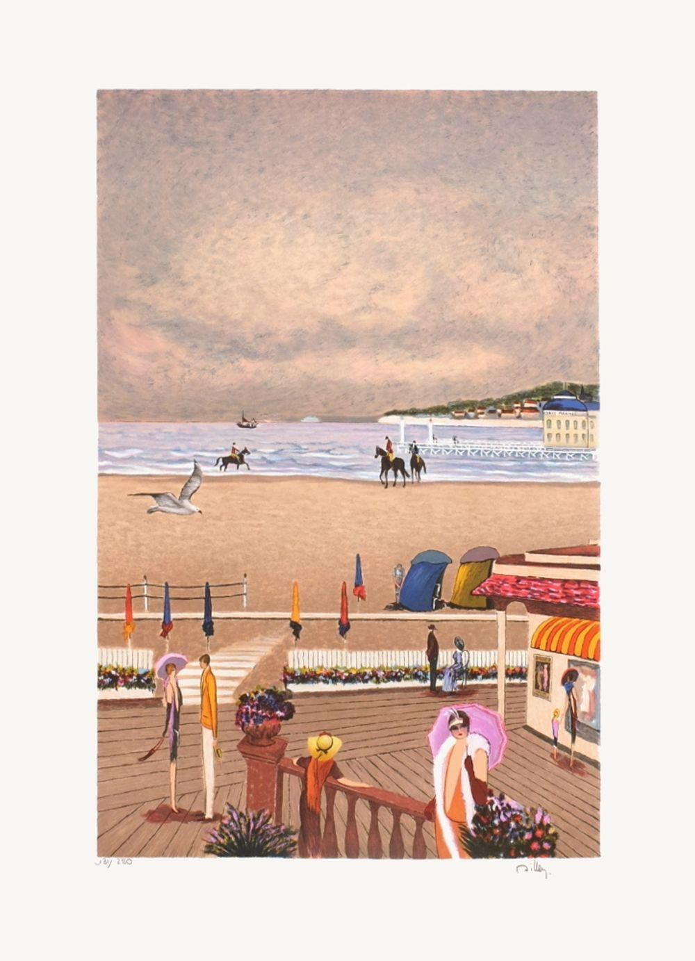 1980s "Deauville Seaside" Lithograph By Ramon Dilley