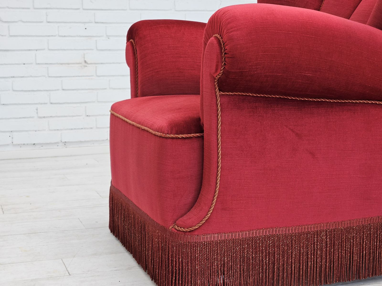 Furniture 1960s, Danish Relax Armchair, Original Condition, Cherry Red Furniture Velour. photo