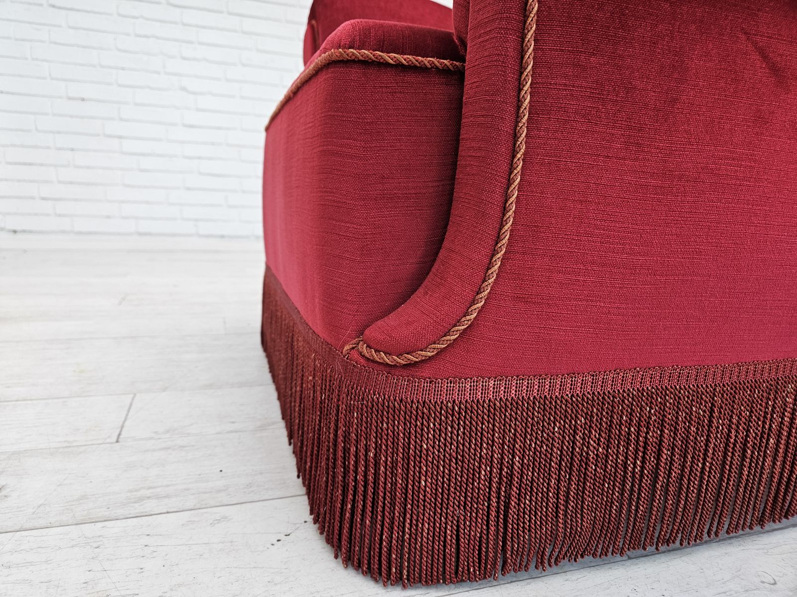 1650.0 1960s, Danish Relax Armchair, Original Condition, Cherry Red Furniture Velour. photo