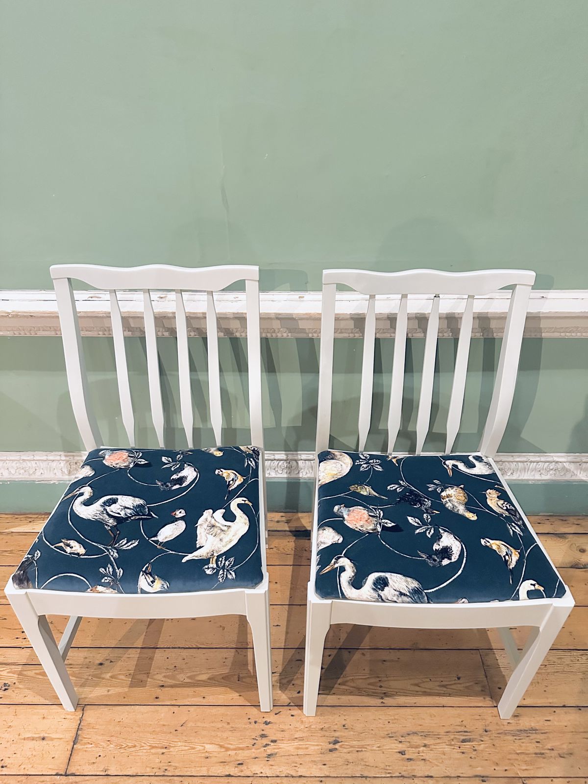 Vintage Stag Set Of 2 Dining Chairs Newly Upholstered In House Of Hackney Fabric
