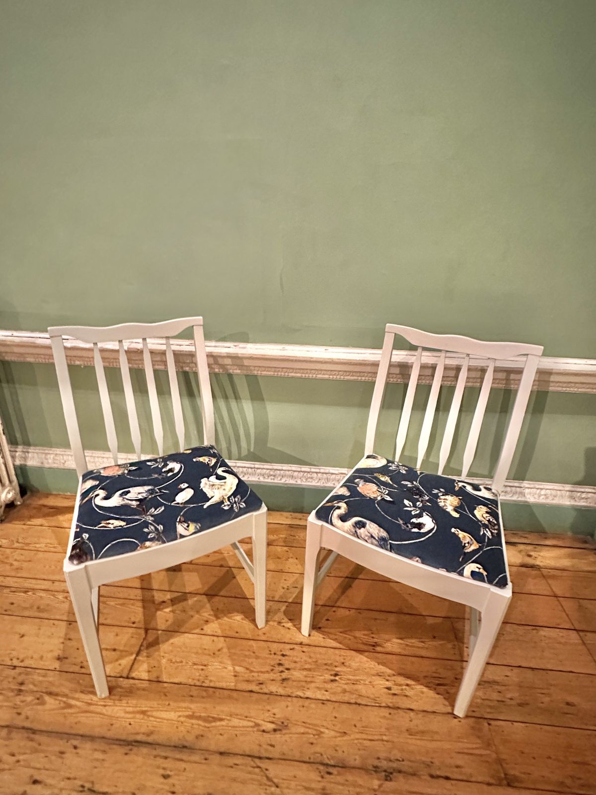 Vintage Stag Set Of 2 Dining Chairs Newly Upholstered In House Of Hackney Fabric photo for sale