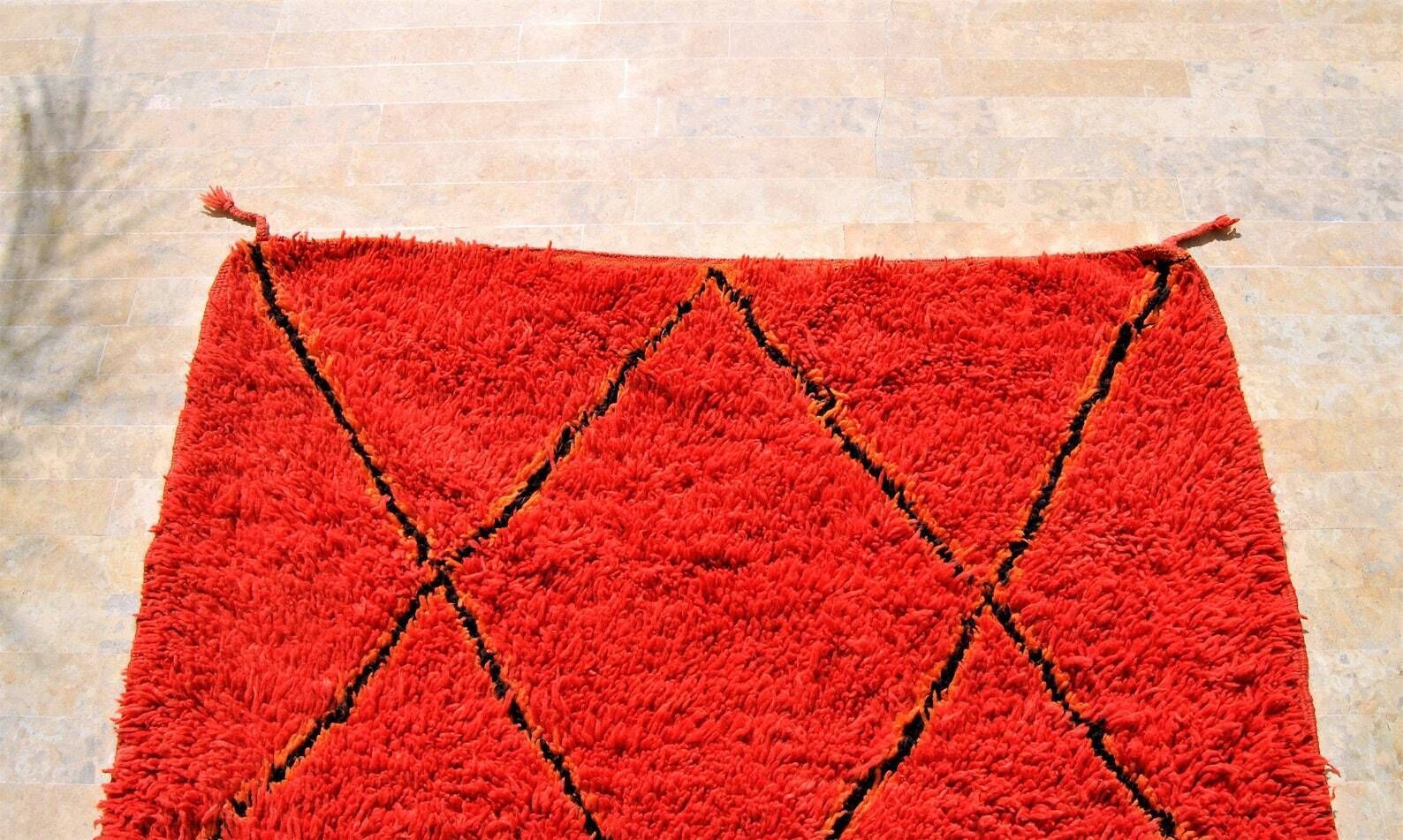 Red Moroccan Rug   Handmade Carpet   Small Carpet  5' 5" X 4' 7" (170 * 144 Cm) photo for sale