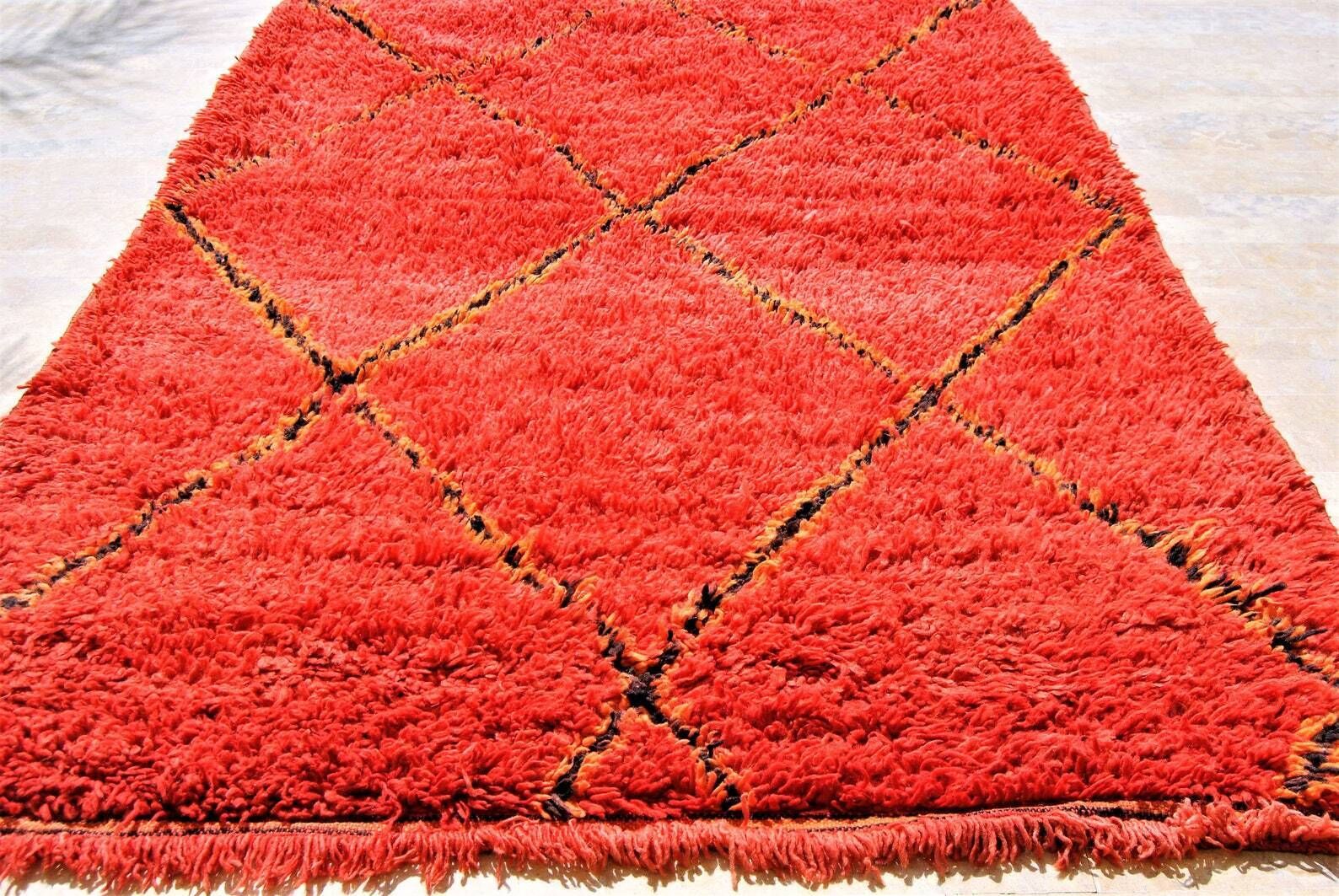 Red Moroccan Rug   Handmade Carpet   Small Carpet  5' 5" X 4' 7" (170 * 144 Cm) photo buy