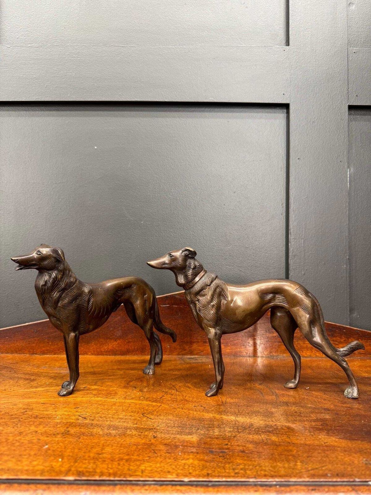 Pair Of Bronze Greyhound Figurines / Bronze Dog Ornaments / Dog Statue photo furniture