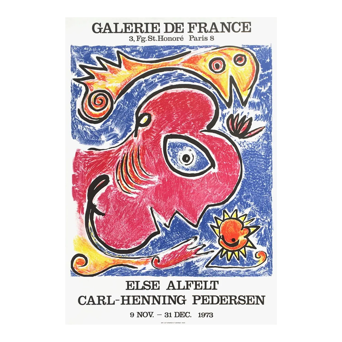 1973 Carl Henning Pedersen Galerie De France Exhibition Lithograph Poster