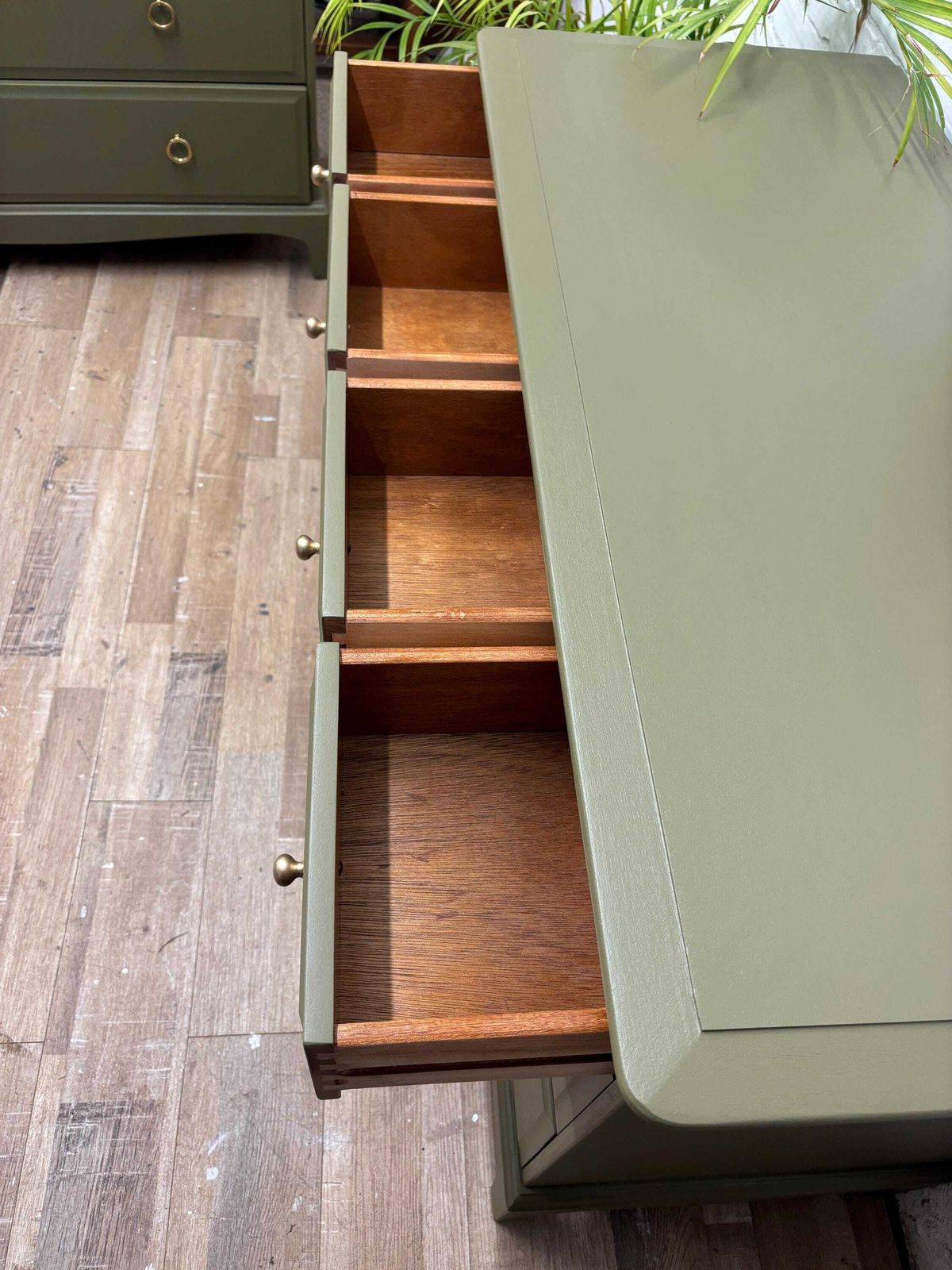 photo furniture Stag Minstrel Pair Of 4 Over 2 Chest Of Drawers Painted Sage Green