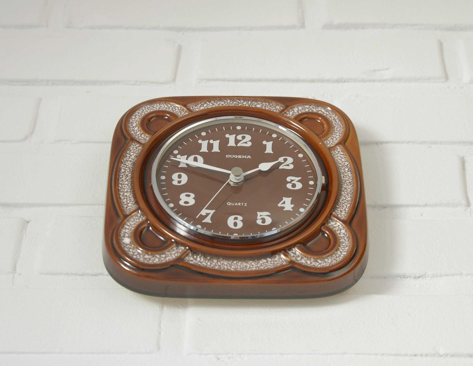 Ceramic Wall Clock / Vintage Rustic Clock / Mid Century / Made In Germany 1960s / Retro Wall Decor / Dugena / Quartz / Kitchen Wall Clock photo Home Decor