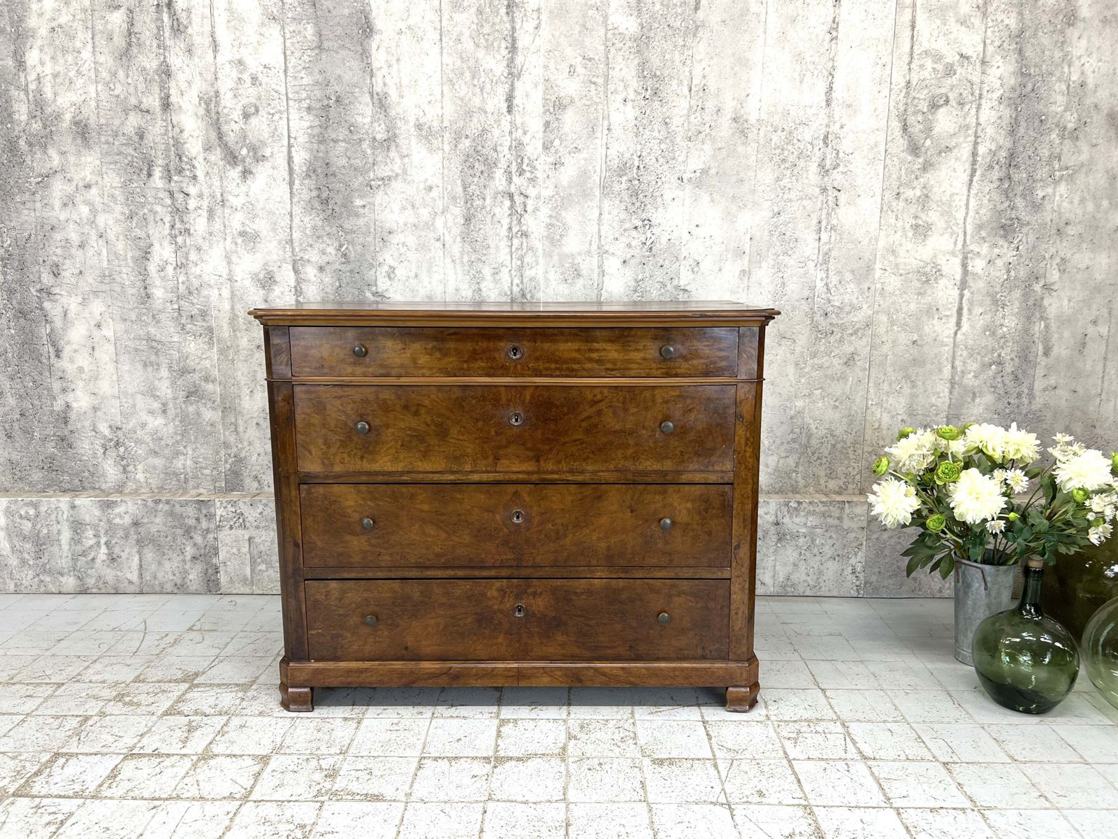 Vintage French 4 Drawer Chest Of Drawers