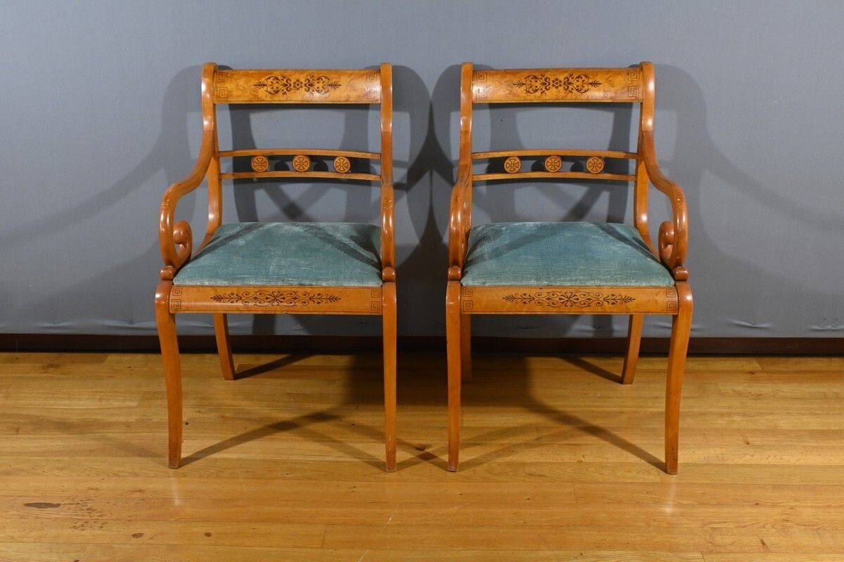 Pair Of Charles X Style Speckled Maple Armchairs – Mid 20th Century
