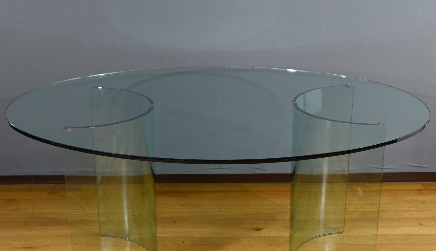 Oval Glass Table, Attributed To Fiam, Italy – 1980 photo Meubels