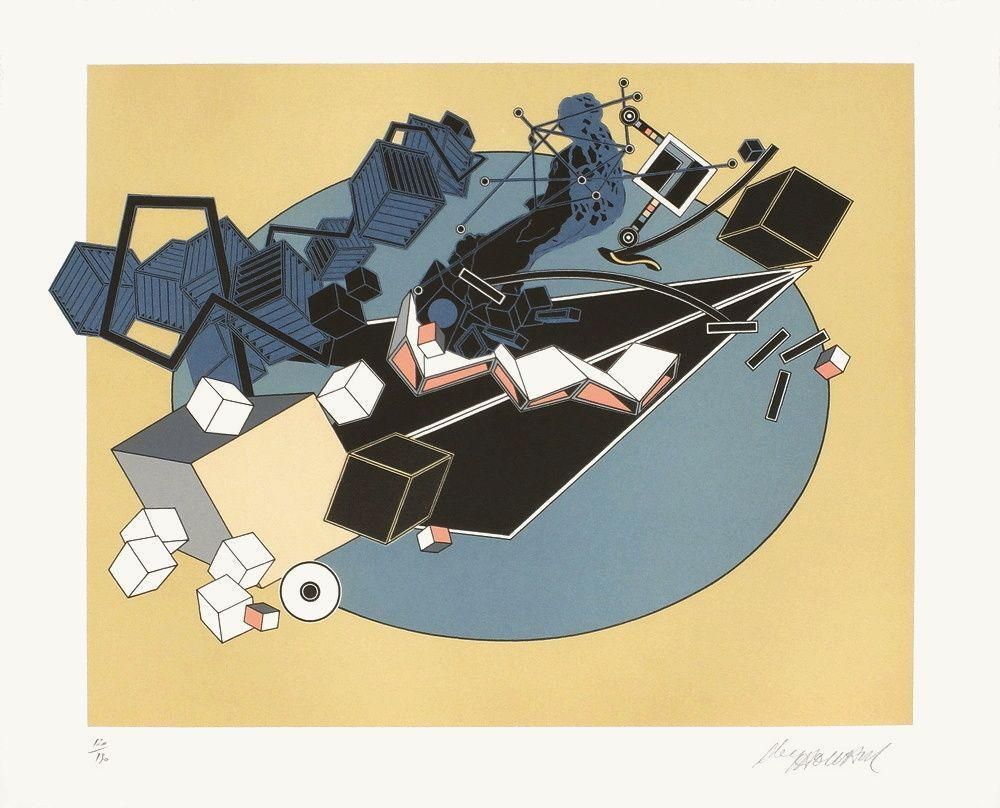 1980s "Three White Shapes" Lithograph By Alain Le Yaouanc