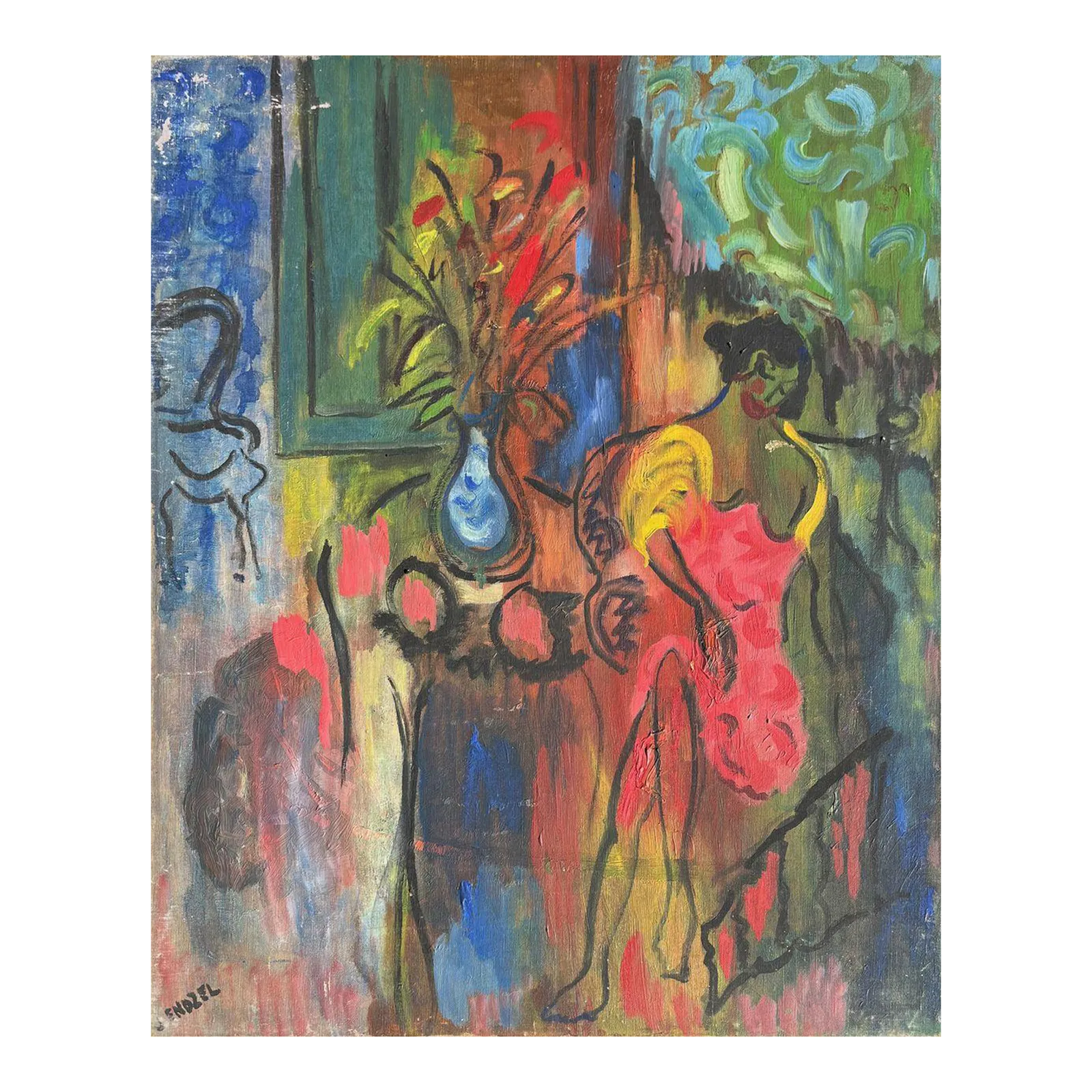 1965 Jacques Endzel Woman In An Interior Oil On Canvas