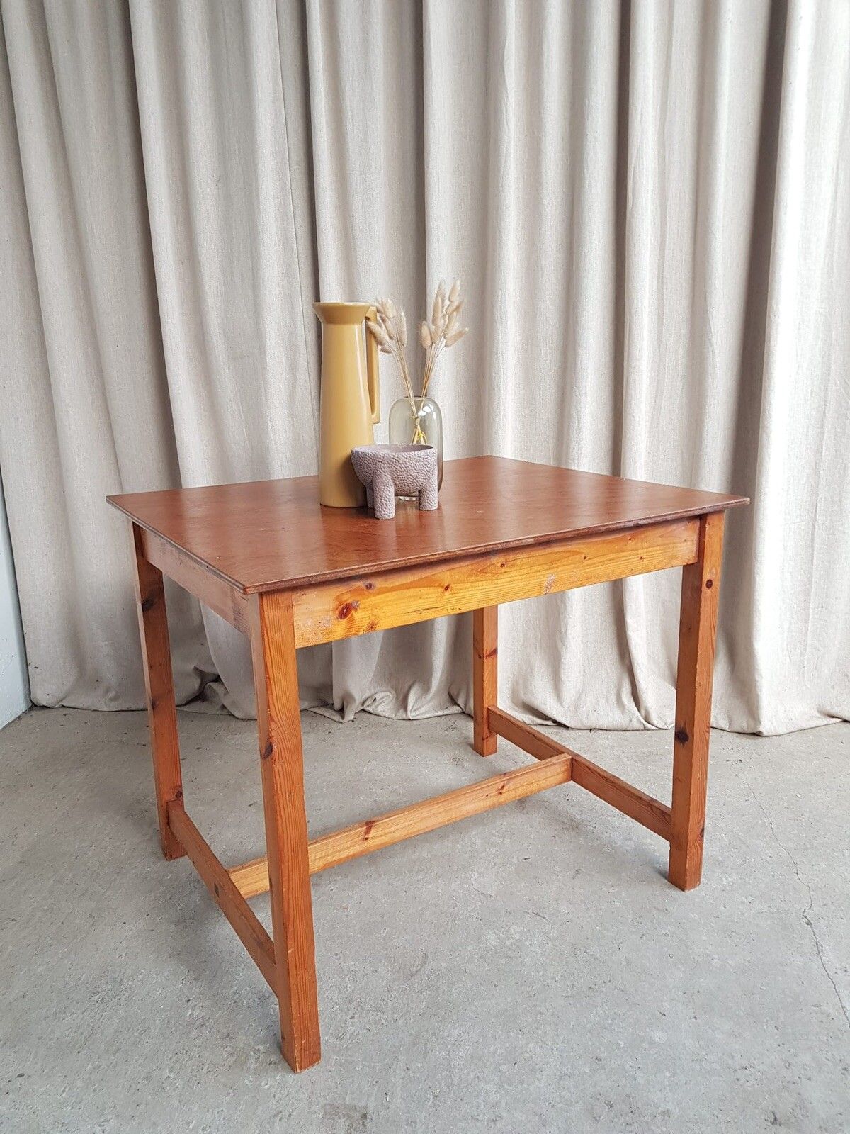 Vtg Late Mid Century Dining Table Desk Bench Rustic Scandi Retro R725 photo for sale