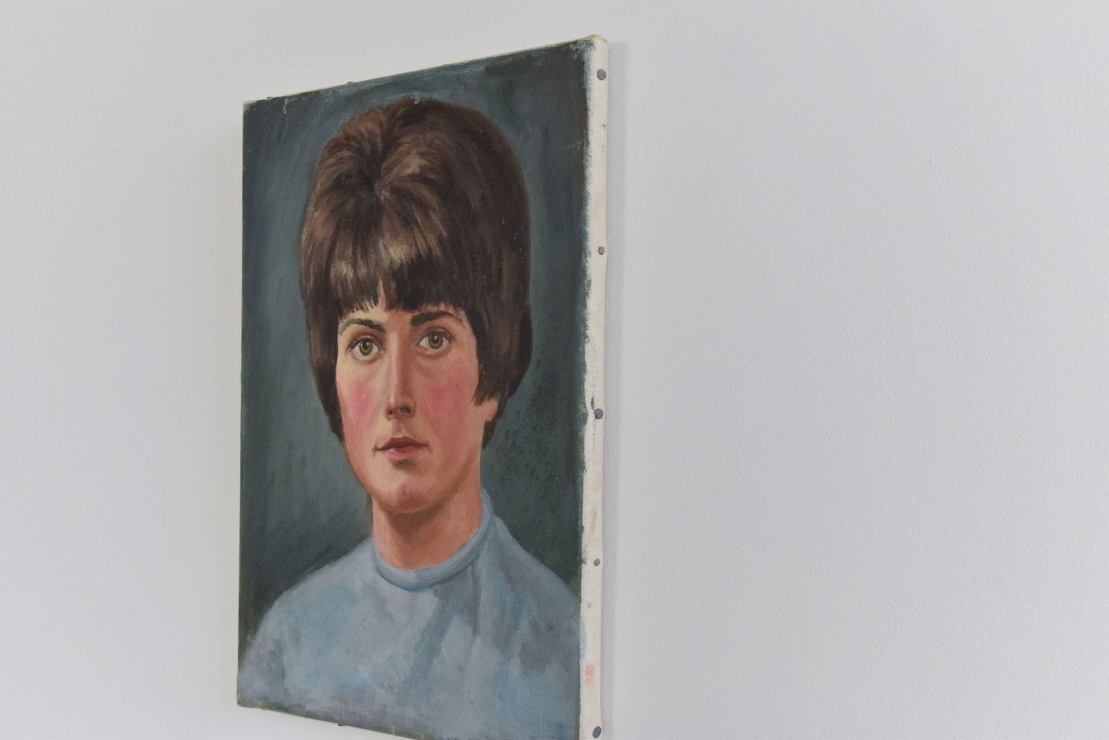 Vintage Original Small 1960s Oil On Canvas Female Portrait Painting photo Art