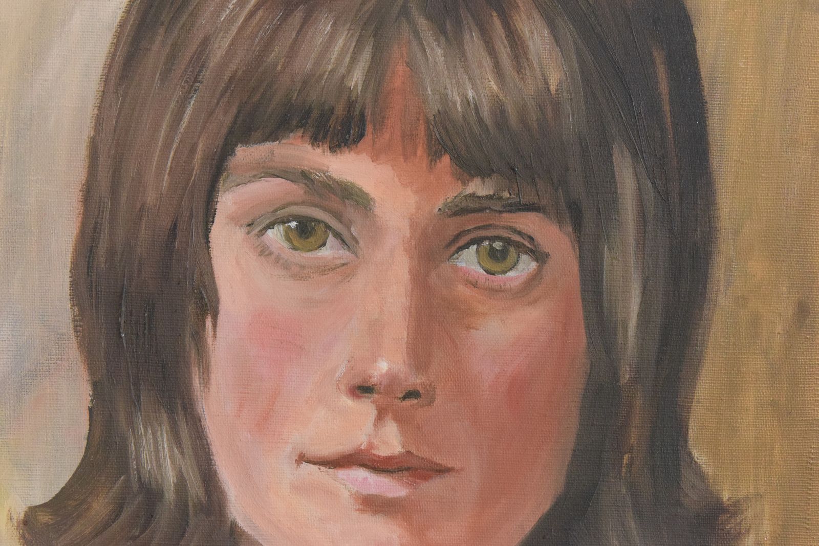 Vintage Original Small 1960s Oil On Canvas Female Portrait Painting photo Art
