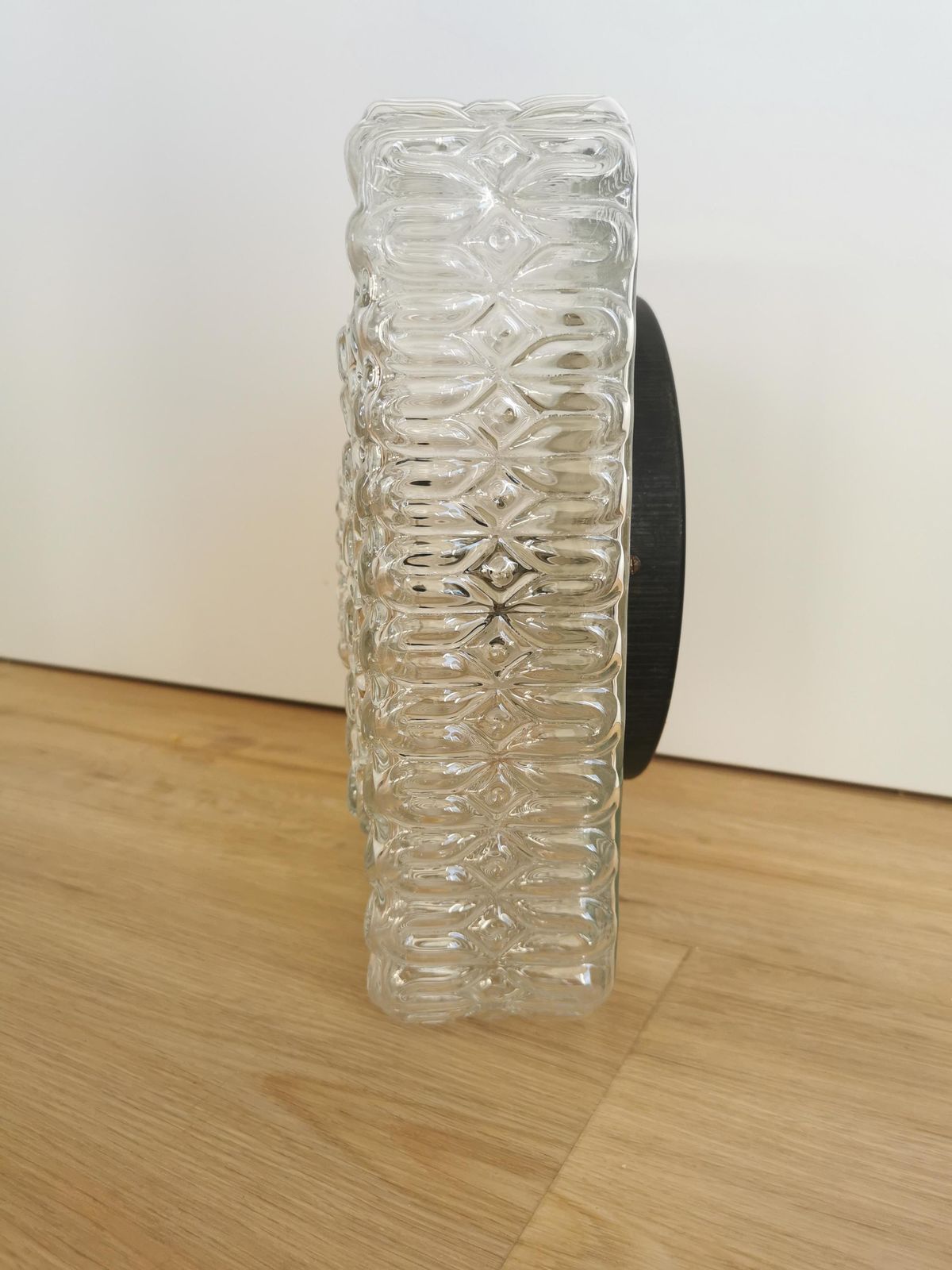 photo furniture Vintage Square Embossed Glass Ceiling Fixture / Retro 1970s Wall Or Ceiling Lamp / Mid Century Lighting With Relief Details
