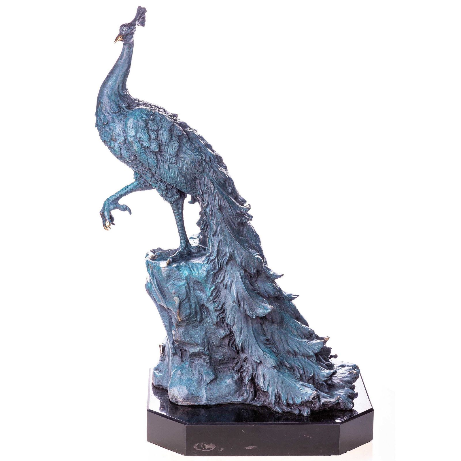 Elegant Green Patina Bronze Peacock Sculpture: Majestic Art Nouveau Style Decorative Statue For Home photo furniture