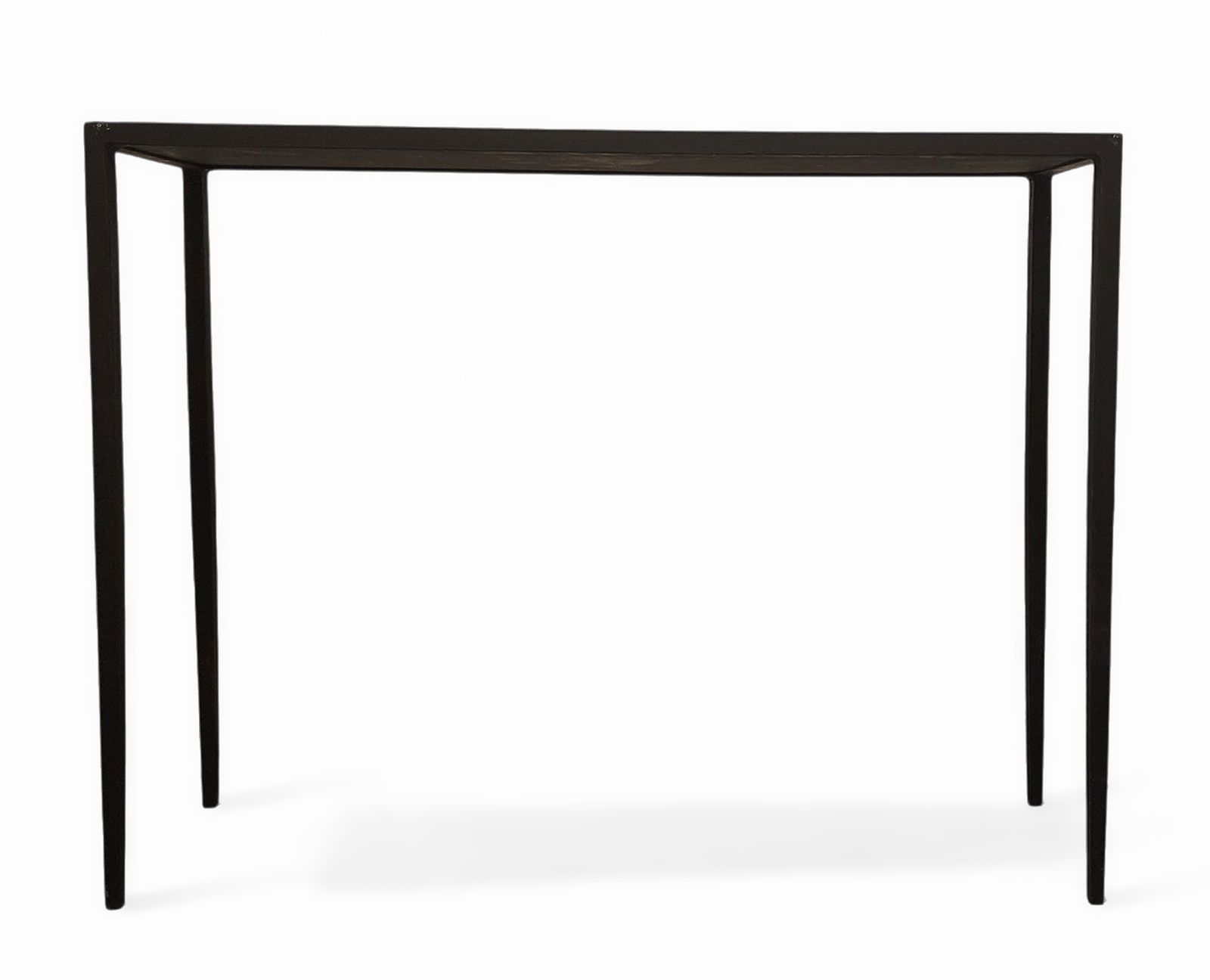 Pair Of Early 20th Century Art Déco Jean Michel Frank Style Dark Iron Rectangular Consoles With Leather Surface By Comte S.A., Argentina photo furniture