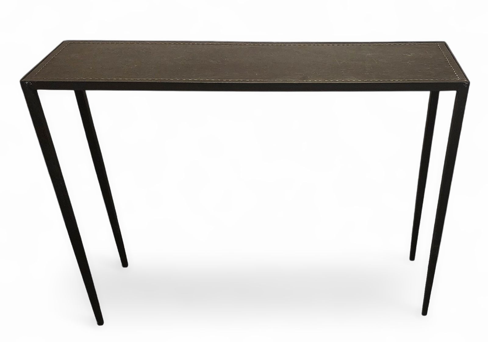 Pair Of Early 20th Century Art Déco Jean Michel Frank Style Dark Iron Rectangular Consoles With Leather Surface By Comte S.A., Argentina photo 12150.0