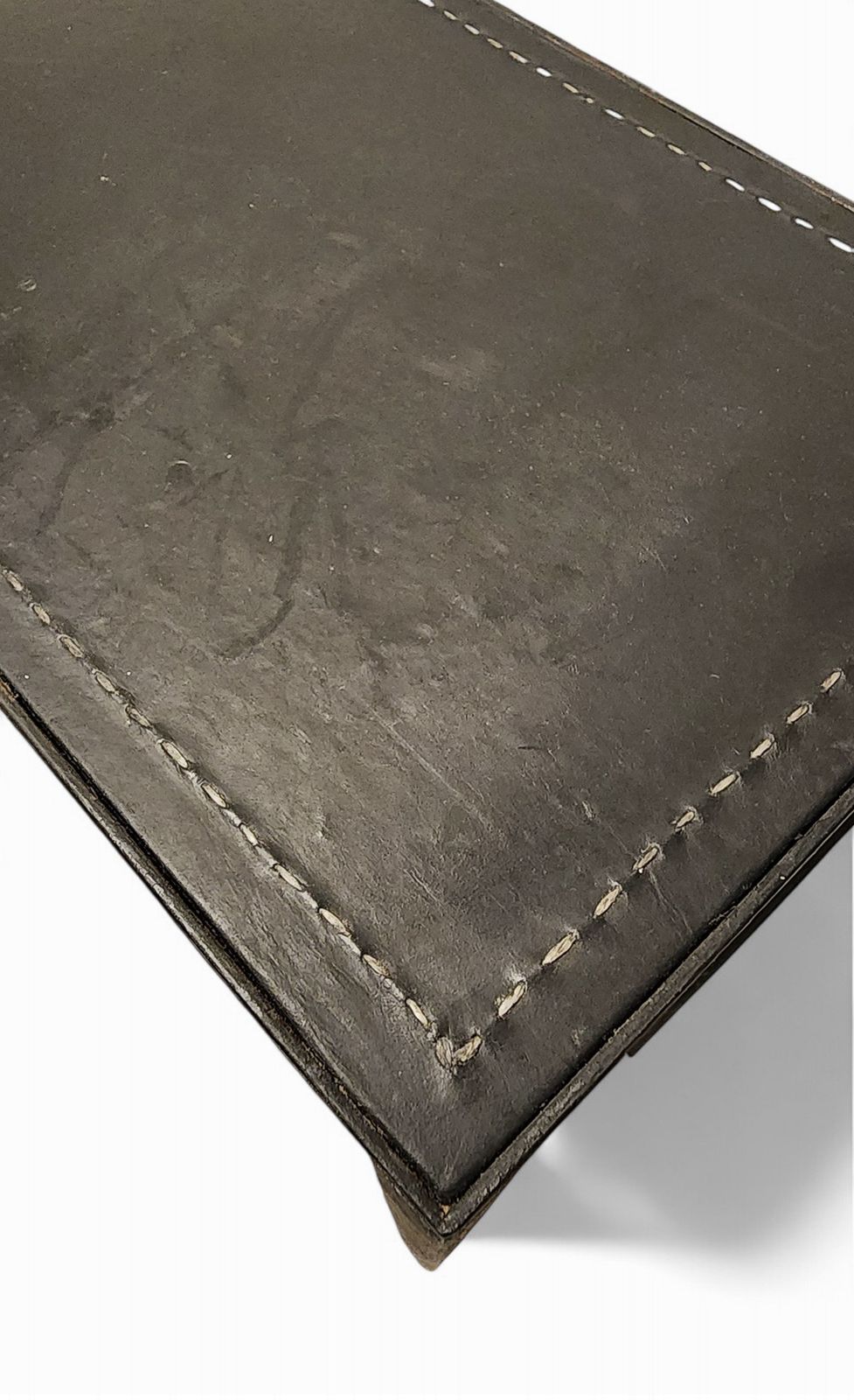 Pair Of Early 20th Century Art Déco Jean Michel Frank Style Dark Iron Rectangular Consoles With Leather Surface By Comte S.A., Argentina photo vintage