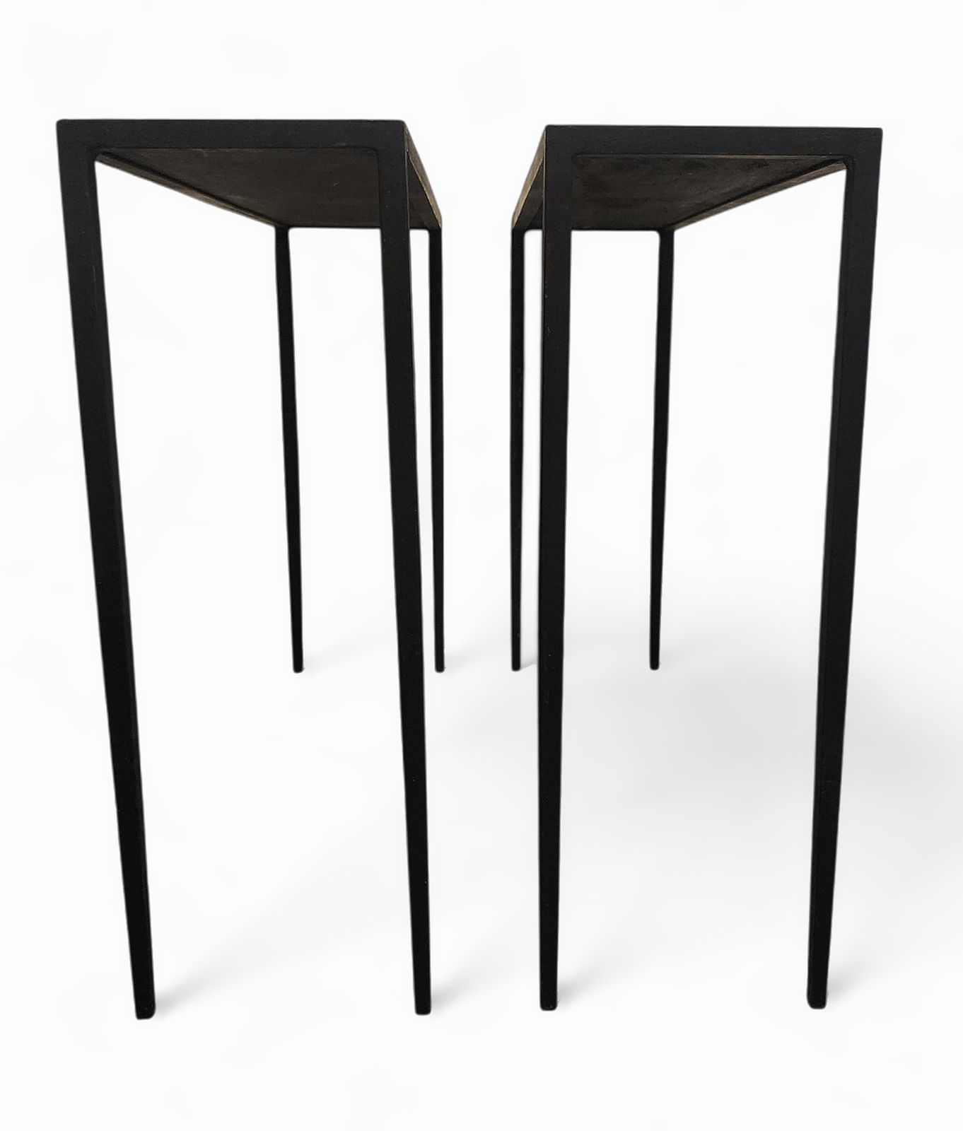 photo furniture Pair Of Early 20th Century Art Déco Jean Michel Frank Style Dark Iron Rectangular Consoles With Leather Surface By Comte S.A., Argentina