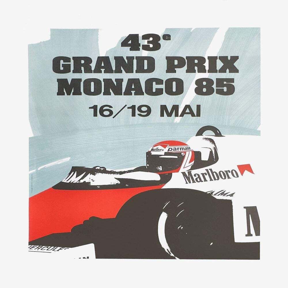 1985 Monaco Grand Prix Automobile Lithograph Poster Reissue photo furniture