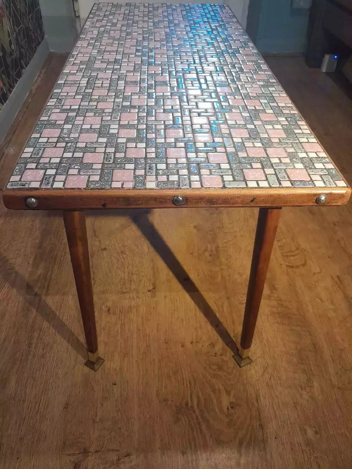 Mid Century Modern 1950s Teak Coffee Table With Tile Top And Brass Feet photo 249.0