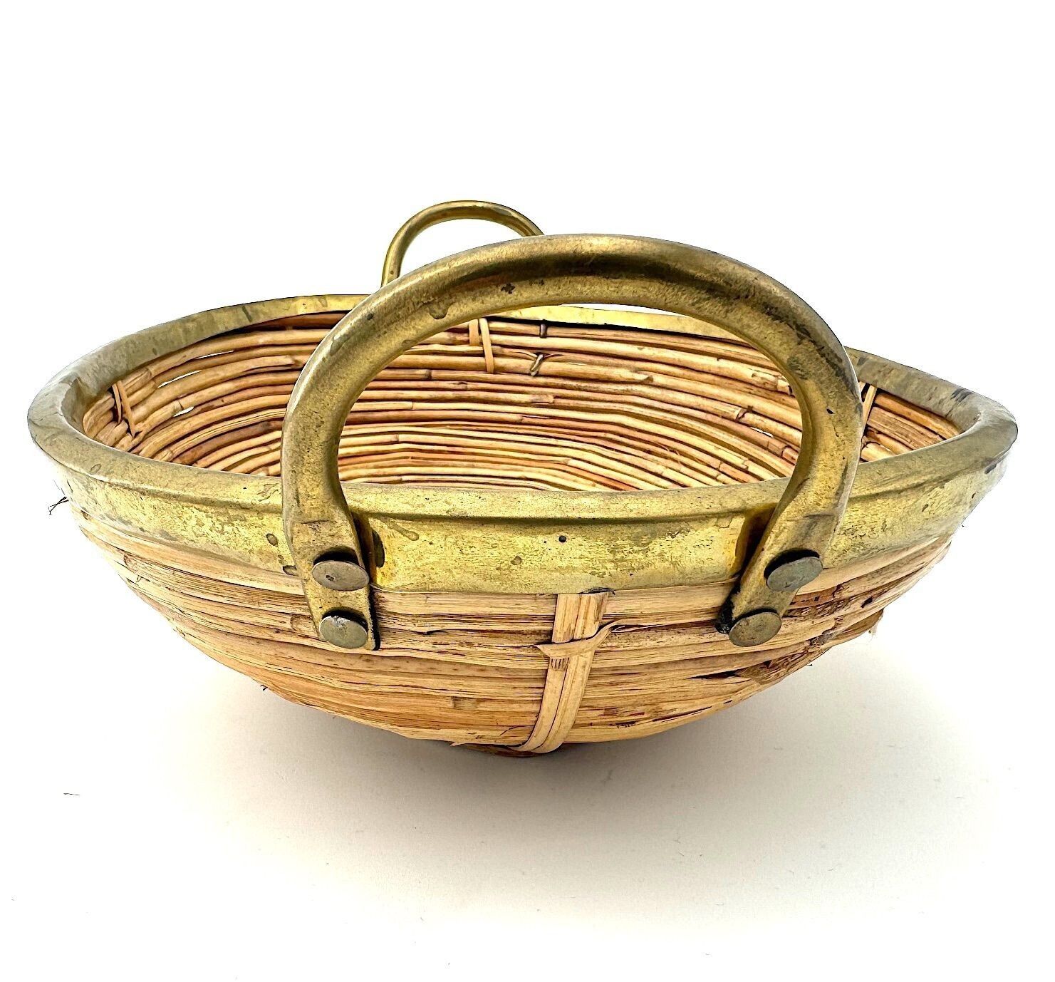 photo furniture An Italian 1970s Gabriella Crespi Style Woven Bamboo And Brass Two Handled Basket