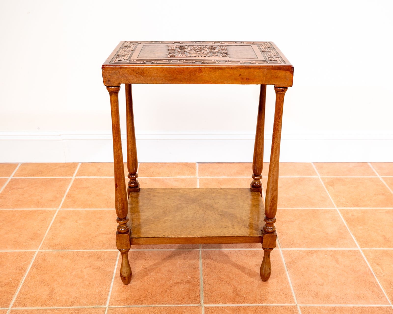 Embossed Leather End Side Table Peruvian 1960s Mid Century Geometric Tooled Leather Viracocha Peru Leather Mexican Aztec Mcm photo 850.0