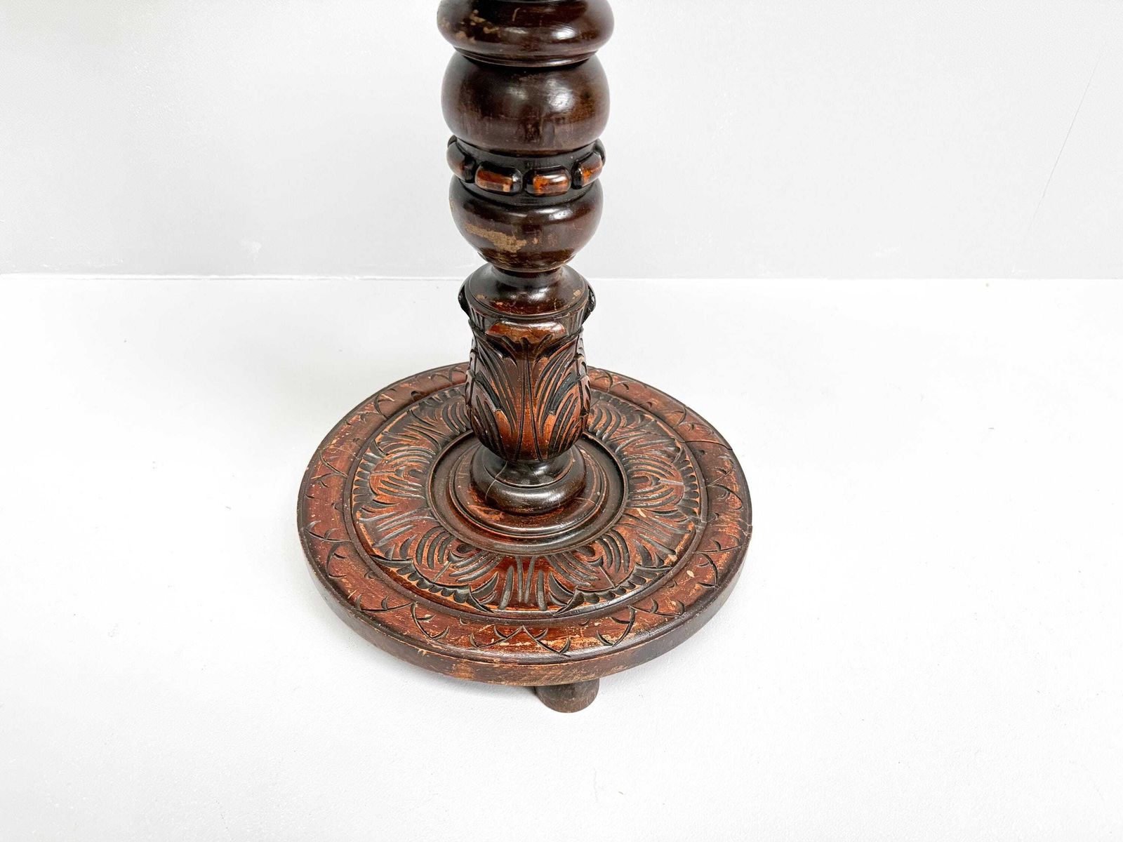 Vintage Wooden Pedestal Side Table | Plant Stand With Carved Decor photo 225.0