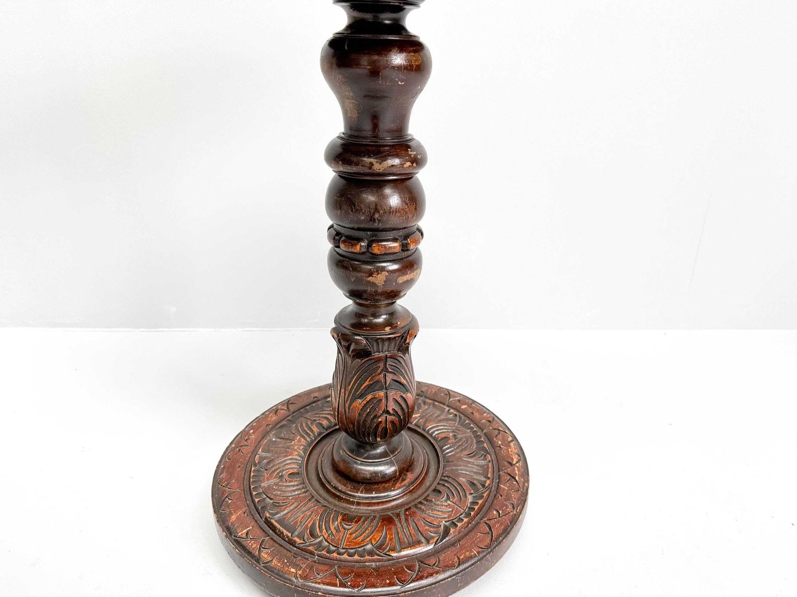 Vintage Wooden Pedestal Side Table | Plant Stand With Carved Decor photo vintage