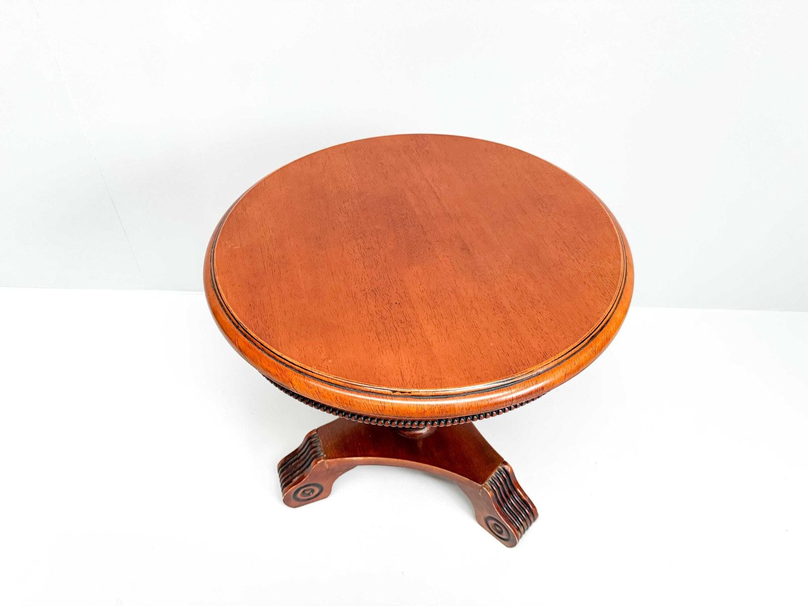 Vintage Round Wooden Pedestal Table With Ornate Carved Base photo vinterior