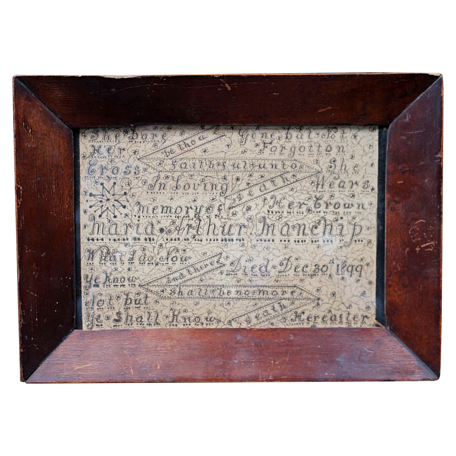 Late 19th C Memento Mori Calligraphy In Memory Of Maria Arthur Manchip Died 1899