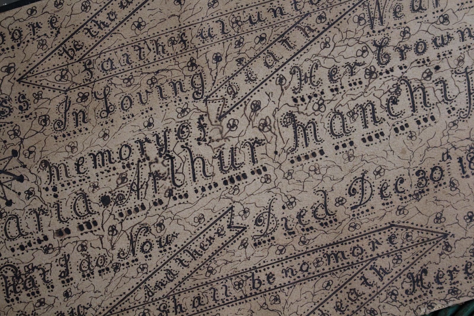 Late 19th C Memento Mori Calligraphy In Memory Of Maria Arthur Manchip Died 1899 photo furniture