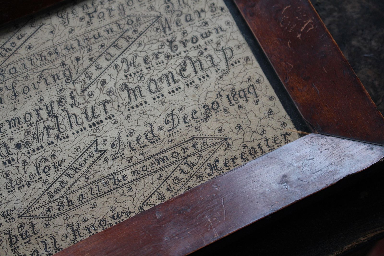 photo vinterior Late 19th C Memento Mori Calligraphy In Memory Of Maria Arthur Manchip Died 1899