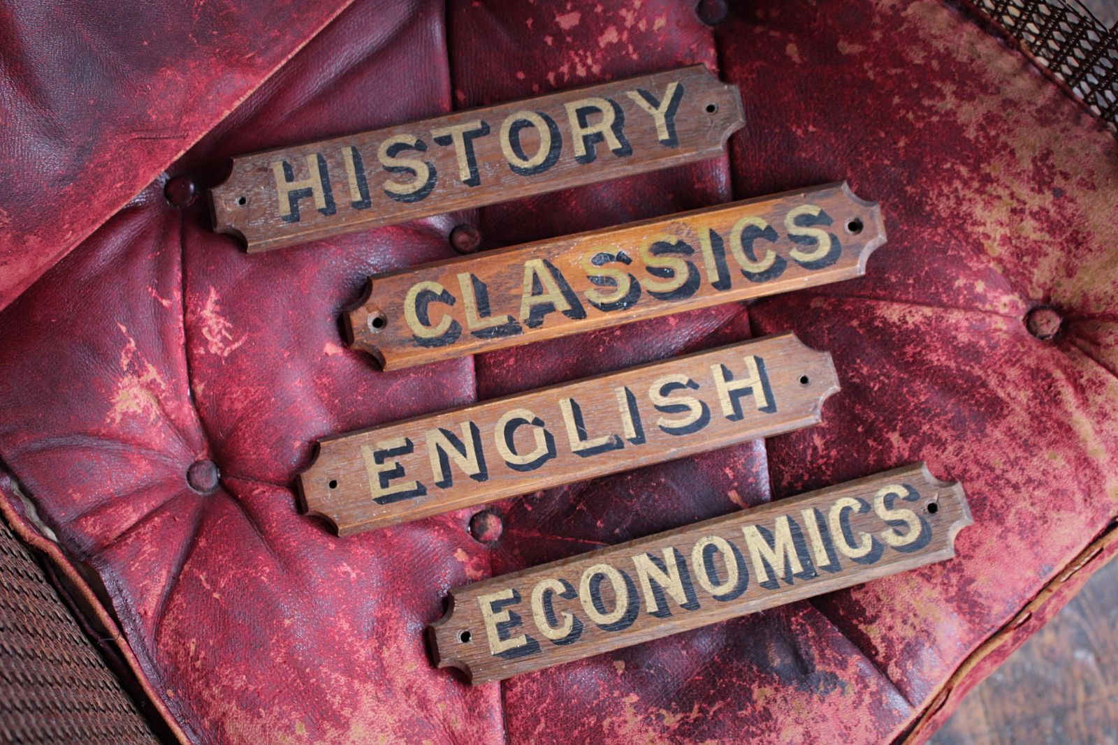 Early 20th C School Classroom Plaques Classics, English, History & Economics photo furniture