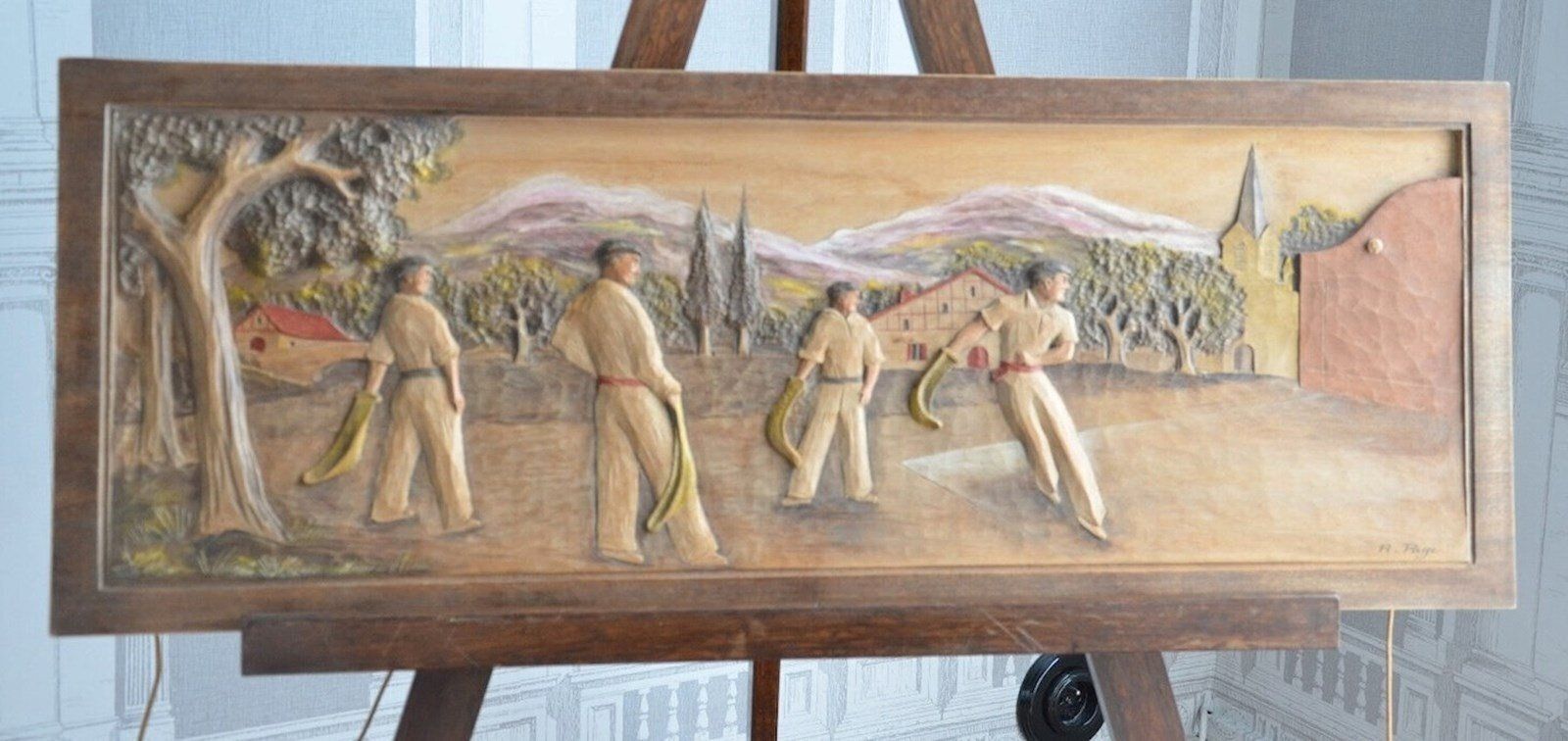 Mid Century Carved 'Bas Relief' Of A Pelota Game From The Spanish Basque Country
