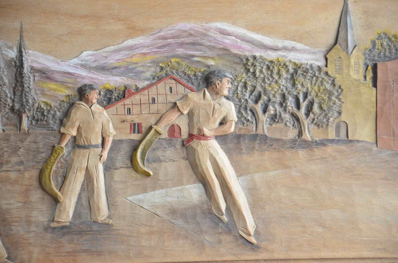 Mid Century Carved 'Bas Relief' Of A Pelota Game From The Spanish Basque Country photo vinterior