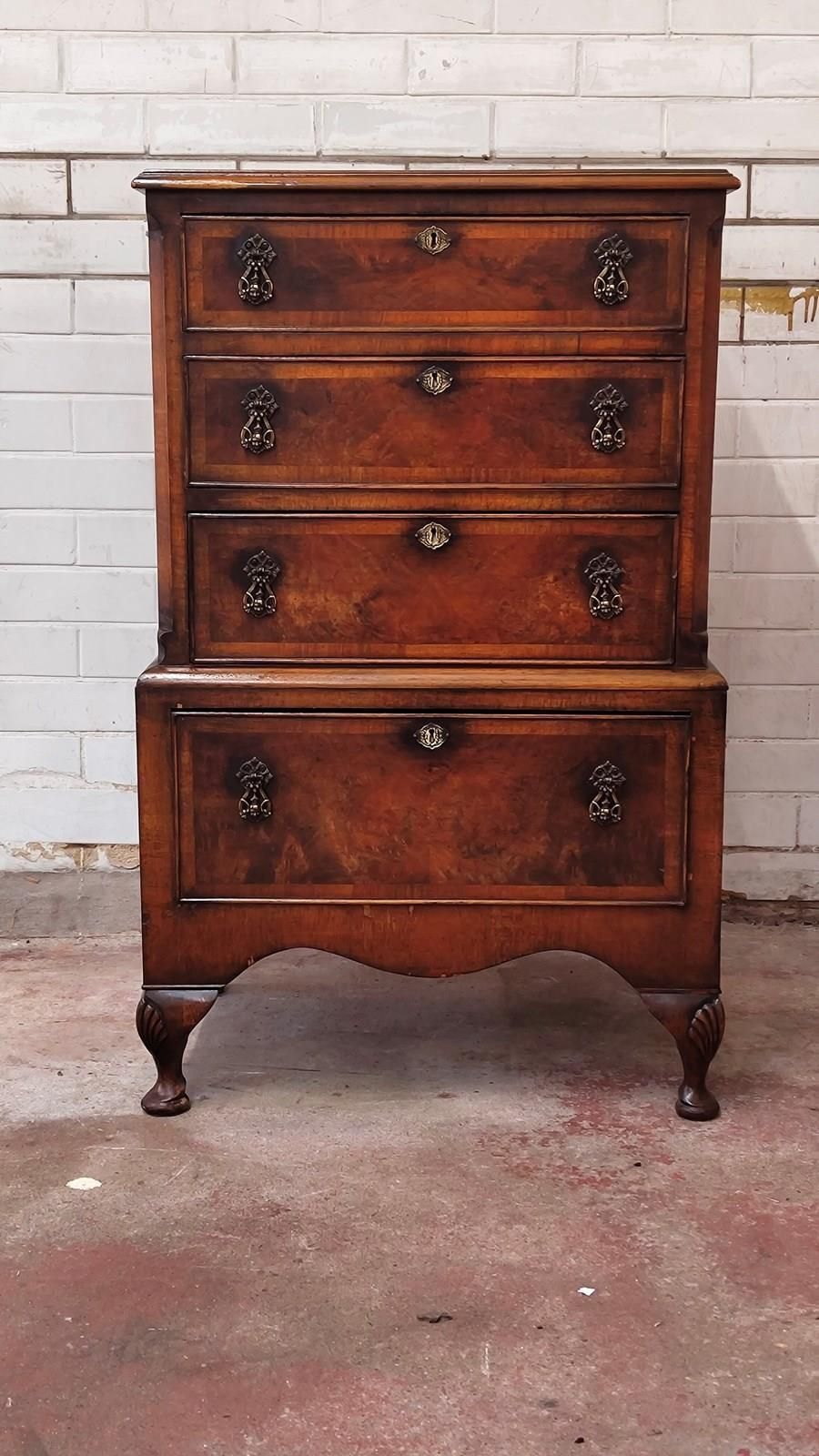 Antique Diminutive Queen Anne Walnut Chest Of Drawes photo Furniture