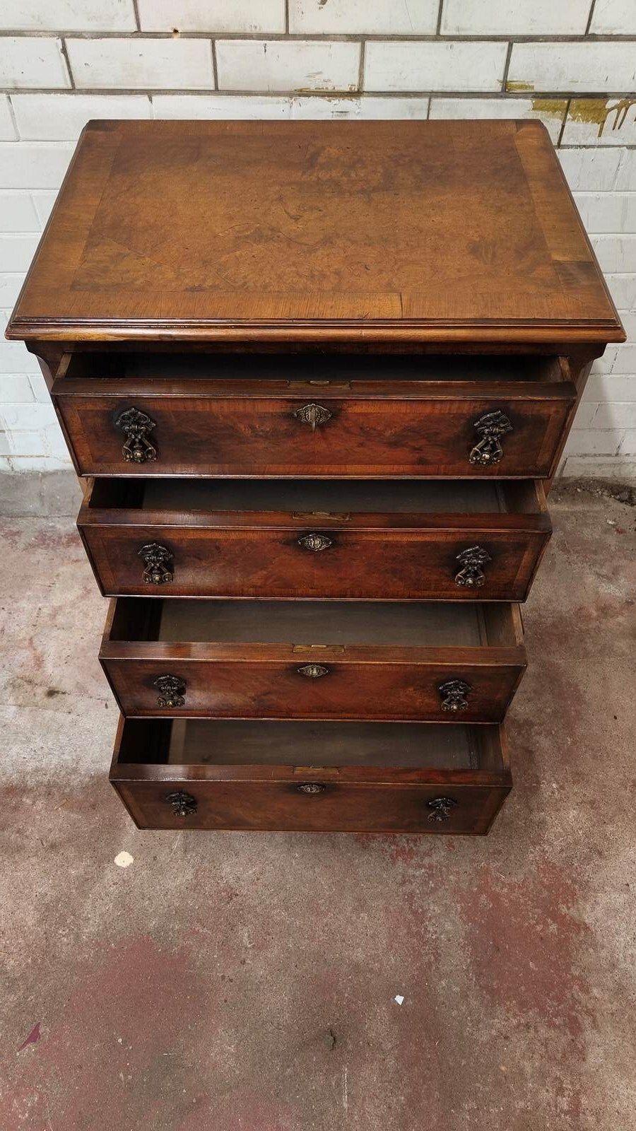 photo furniture Antique Diminutive Queen Anne Walnut Chest Of Drawes